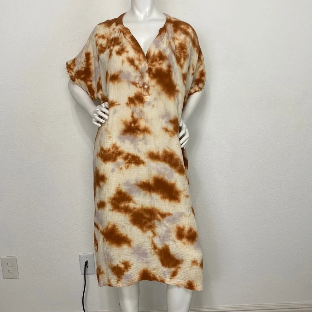 Young Fabulous and Broke Oversized Bohemian Tie Dyed Baja Kaftan Midi Dress S/M